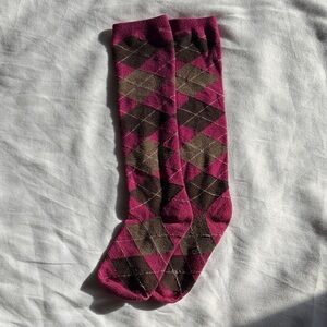 Argyle Patterned Men's Socks - Pink and Brown